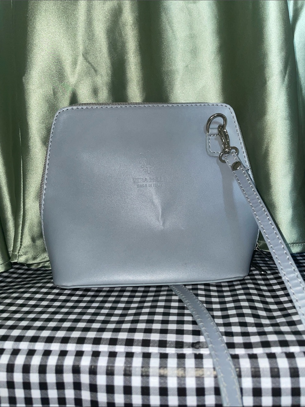 Vera Pelle Light Blue Leather Crossbody Bag